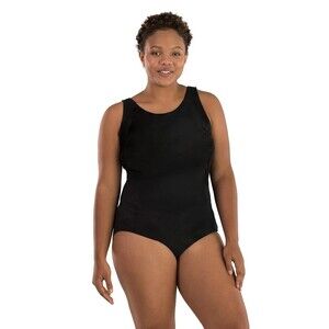 JunoActive AquaSport Princess Seam Tanksuit Black 6X Plus Size
